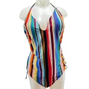 SWIMSUITS FOR ALL Women's Swimsuit Nylon Striped Multicolor Tie Closure Size 24